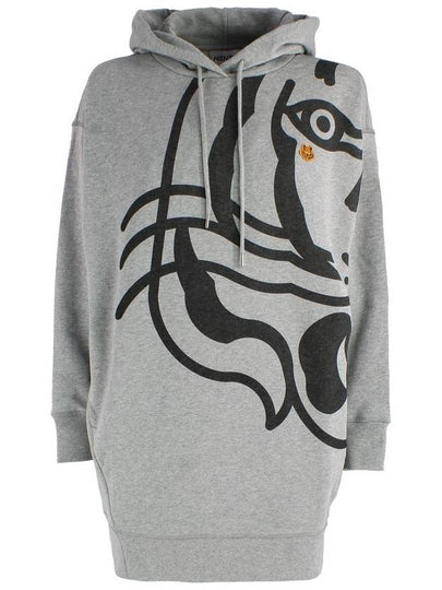 Tiger Patch Print Long Hooded Top Gray - KENZO - BALAAN 2