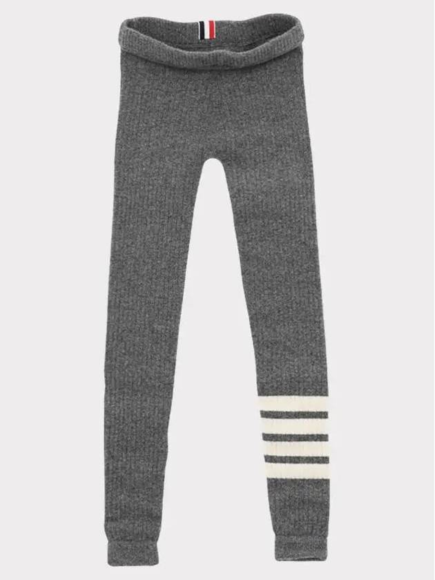 Women's Wool Cashmere Rib 4 Bar Leggings Grey - THOM BROWNE - BALAAN 2