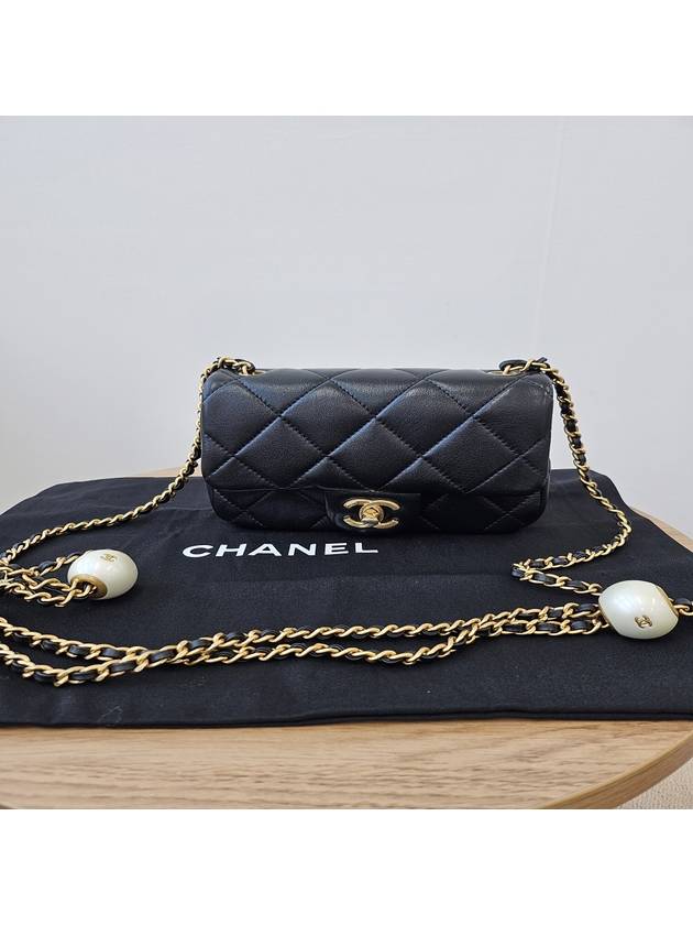 Mini Flap Bag Lambskin Fantasy Pearl Gold Metal Black - CHANEL - BALAAN 4