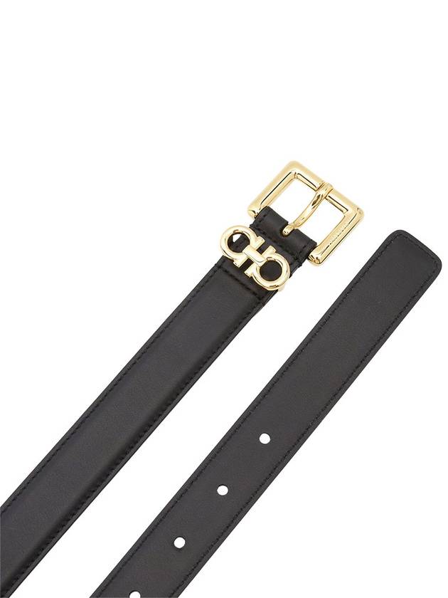 Double Gancini Leather Belt Black - SALVATORE FERRAGAMO - BALAAN 4