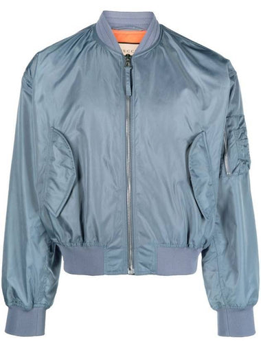 Men's Printed Nylon Bomber Jacket Blue - GUCCI - BALAAN 1