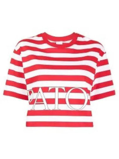 Organic Cotton Boxy Stripe Short Sleeve T-Shirt Red White - PATOU - BALAAN 2