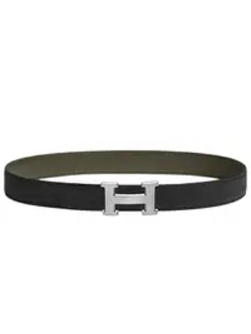 H Buckle 32MM Reversible Leather Belt Black Green - HERMES - BALAAN 1