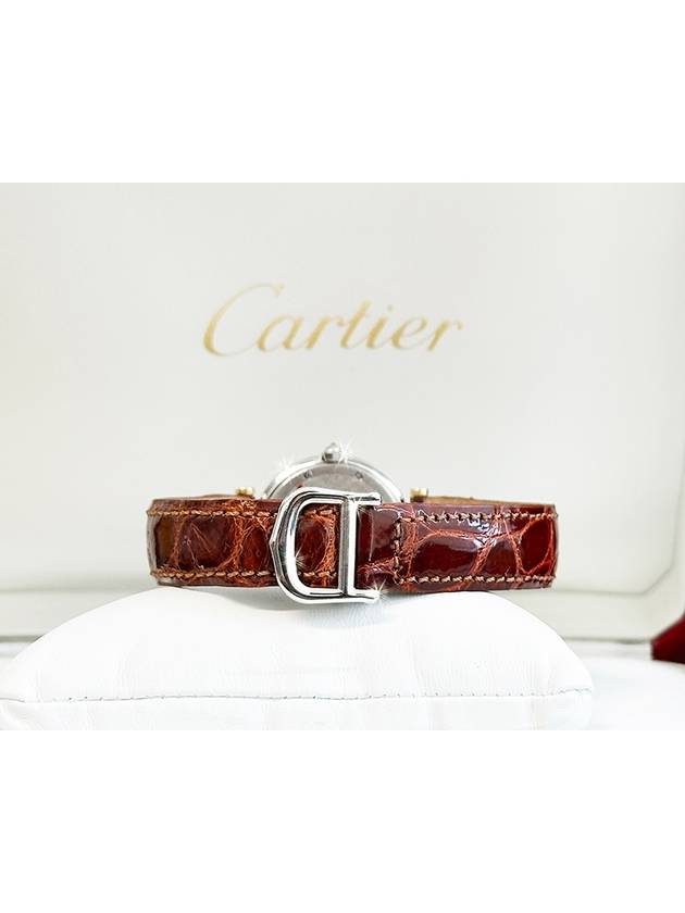 Santos Round White Dial Brown Crocodile Leather Band Women s Diamond Watch - CARTIER - BALAAN 6