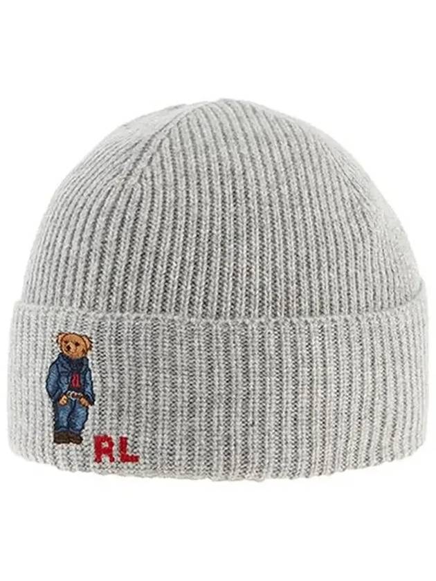 Embroidered Denim Bear Wool Beanie Grey - POLO RALPH LAUREN - BALAAN 5