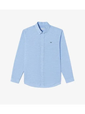 Men s New Linen Check Shirt Light Blue - LACOSTE - BALAAN 1