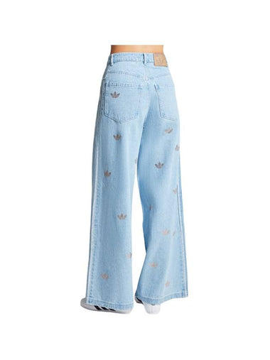 Rhinestone Trefoil Denim Wide Jeans Light Blue - ADIDAS - BALAAN 1