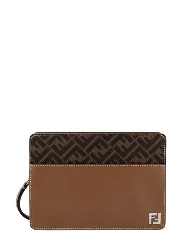 Squared FF Logo Standing Clutch Bag Beige Brown - FENDI - BALAAN 1