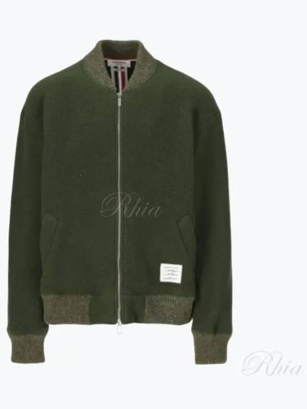 Fleece Stripe Wool Bomber Jacket Dark Green - THOM BROWNE - BALAAN 2