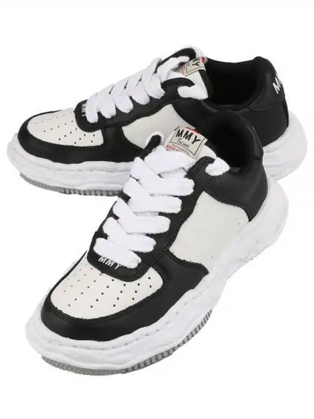 A08FW706 BLK WHT Wayne OG Sole Leather Low Top Sneakers 270582 1117244 - MIHARA YASUHIRO - BALAAN 1