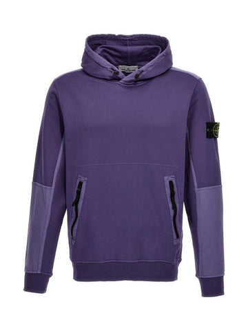 Regular Fit Mercerized Cotton Fleece Cotton Hoodie Purple - STONE ISLAND - BALAAN 1