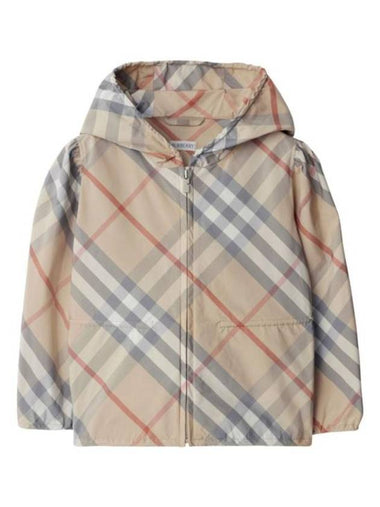 Kids Check Hooded Zip-Up Jacket Pale Stone - BURBERRY - BALAAN 1