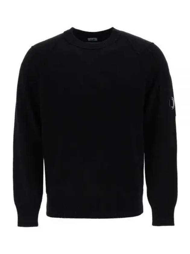 Lens Wappen Classic Crew Neck Wool Knit Top Black - CP COMPANY - BALAAN 2