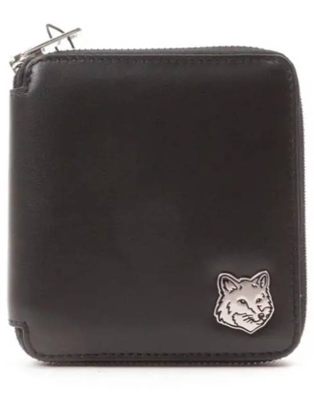 Fox Head Square Zipper Half Wallet Black - MAISON KITSUNE - BALAAN 2