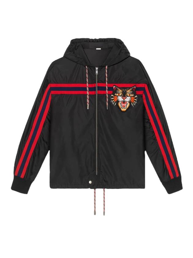 Angry Cat Embroidered Windbreaker Black - GUCCI - BALAAN 1