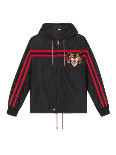 Angry Cat Embroidered Windbreaker Black - GUCCI - BALAAN 1