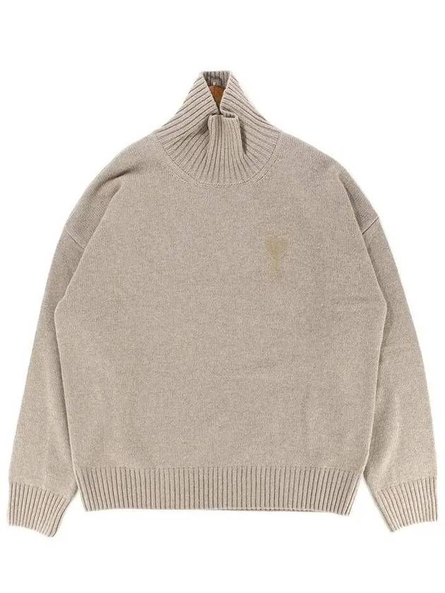 Logo Embroid Knit Turtleneck Beige - AMI - BALAAN 2