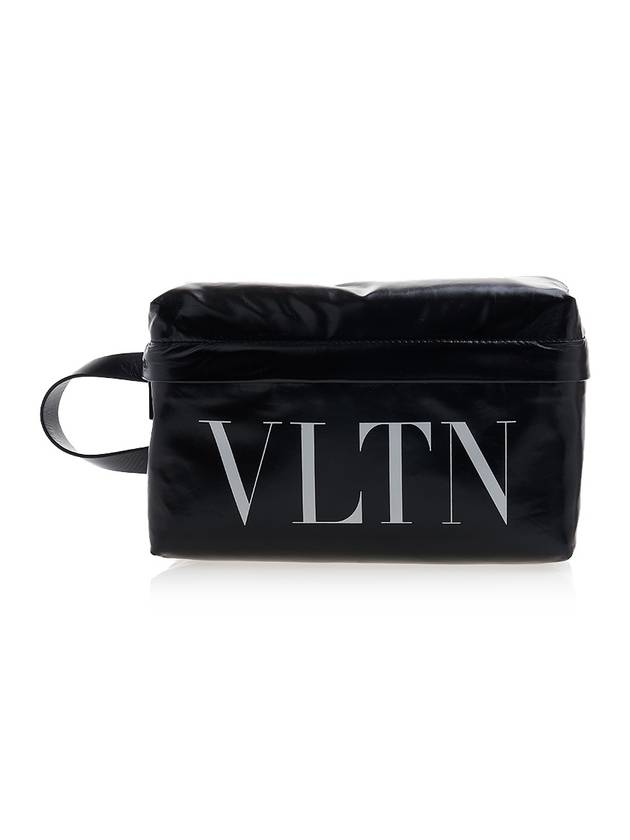 VLTN Logo Print Leather Pouch Bag Black - VALENTINO - BALAAN 1