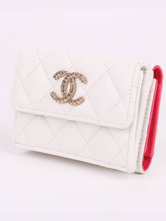 Caviar new logo white flap half wallet - CHANEL - BALAAN 3