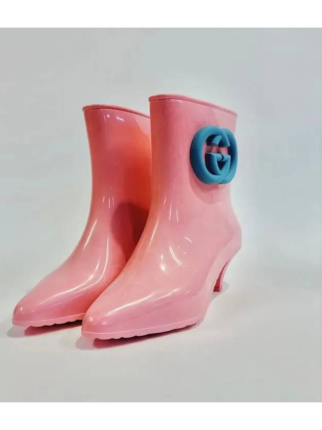 Interlocking G Shiny Rubber Ankle Middle Boots Pink - GUCCI - BALAAN 4