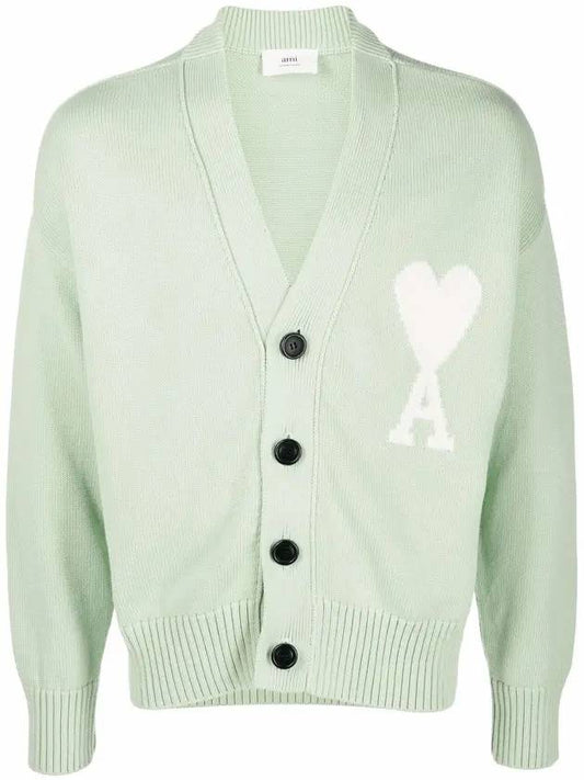 Big Heart Cotton Wool Oversize Cardigan Green - AMI - BALAAN.