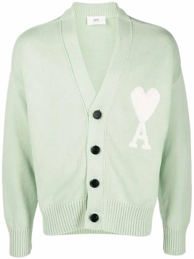 Big Heart Cotton Wool Oversize Cardigan Green - AMI - BALAAN 1