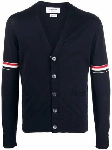 MKC410A RWB Fine Merino Wool V neck Cardigan y10 1009552 - THOM BROWNE - BALAAN 1