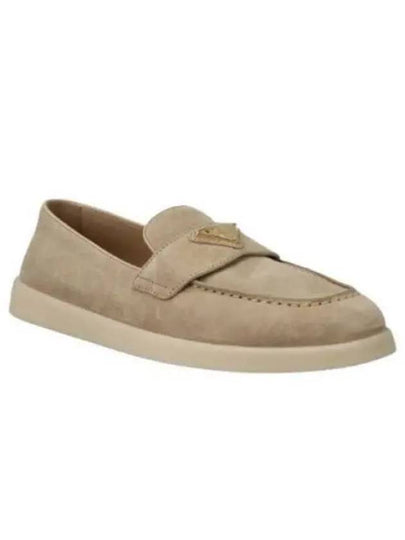 Triangle Logo Suede Leather Loafer Desert Beige - PRADA - BALAAN 2