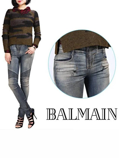 Women's Biker Skinny Jeans Blue - BALMAIN - BALAAN 2