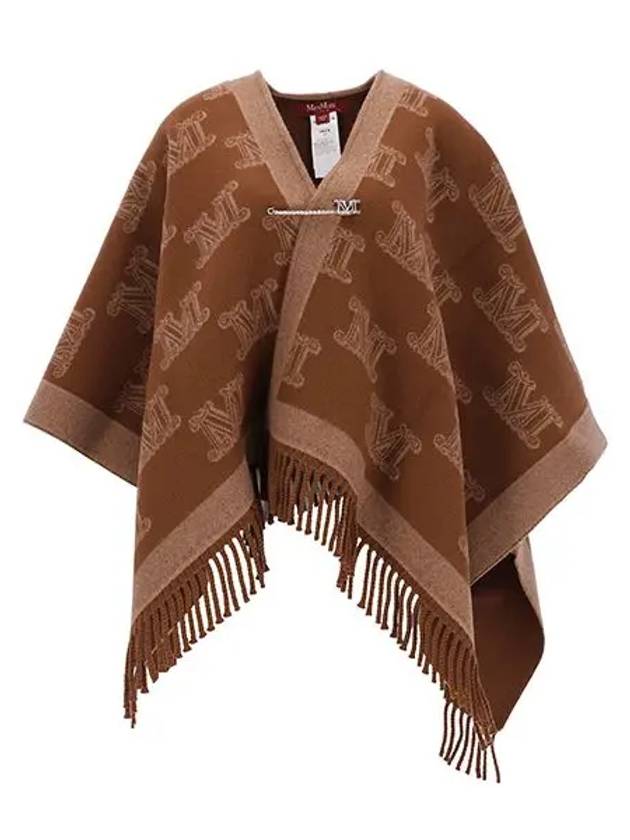 Fringe Logo Wool Cape Brown - MAX MARA - BALAAN 4