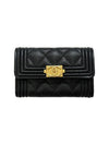 Boy  Flap Card Holder Grained Calfskin Gold Black - CHANEL - BALAAN 2