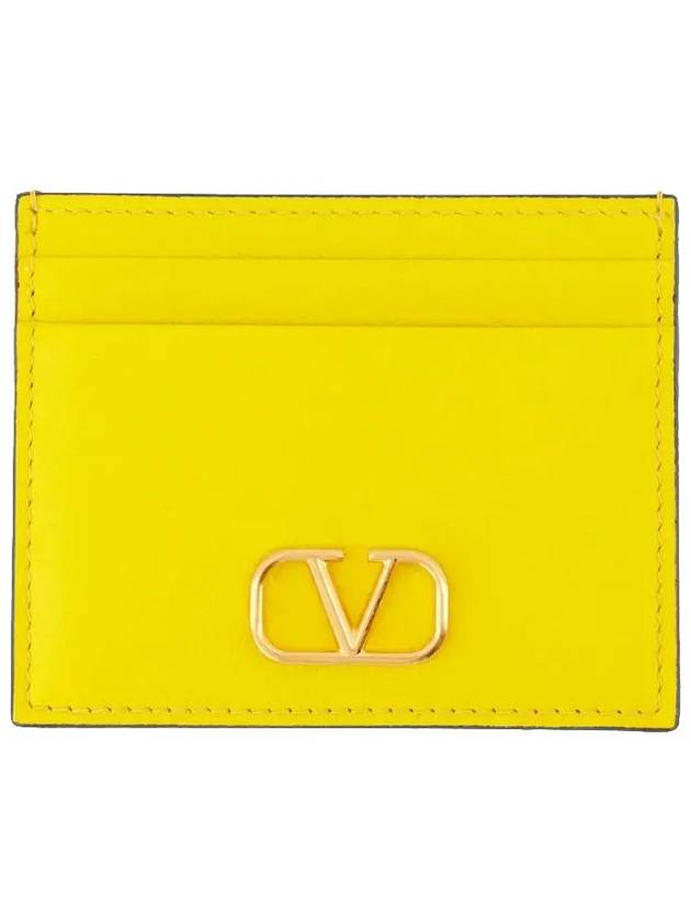 V Logo Signature Grainy Calfskin Card Wallet Yellow - VALENTINO - BALAAN 3