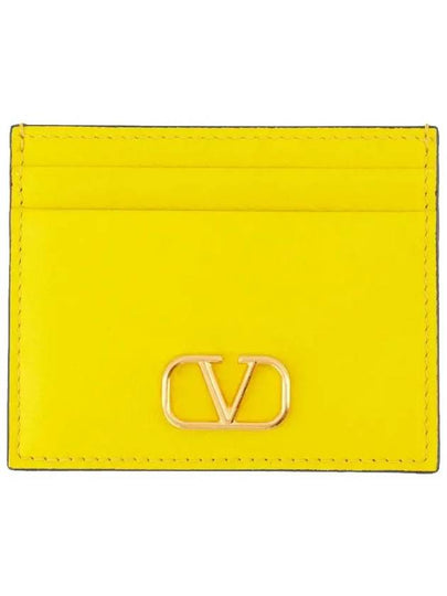 V Logo Signature Grainy Calfskin Card Wallet Yellow - VALENTINO - BALAAN 2