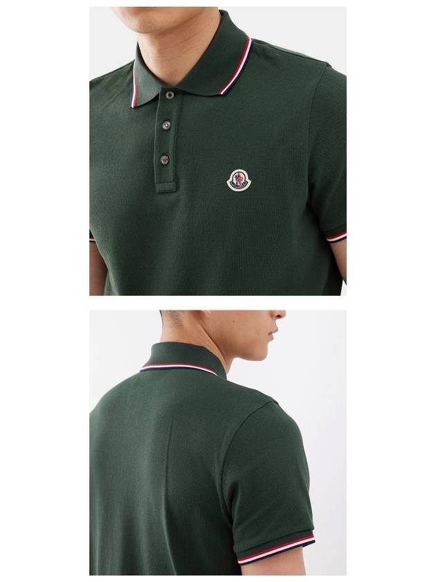 Stripe Trimming Logo Short Sleeve Polo Shirt Dark green - MONCLER - BALAAN 6