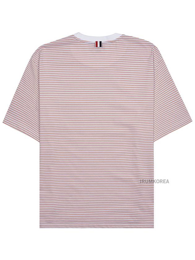 Striped Pocket Cotton Oversized Short Sleeve T-Shirt Orange - THOM BROWNE - BALAAN 3