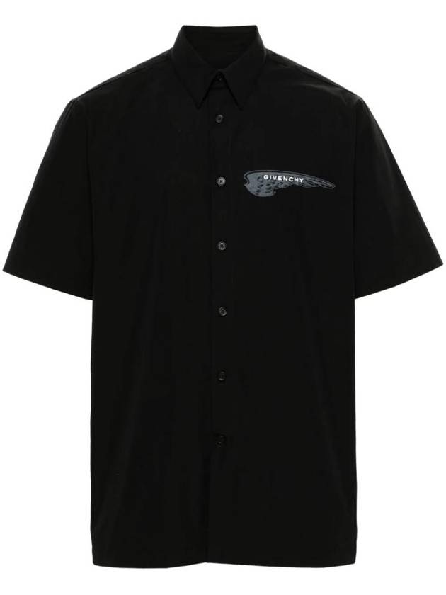 Branded Wing Poplin Short Sleeve Shirt Black - GIVENCHY - BALAAN 1