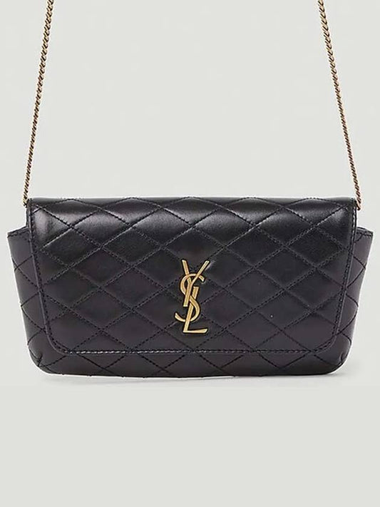 Gaby Quilted Leather Phone Holder Shoulder Bag Black - SAINT LAURENT - BALAAN 2