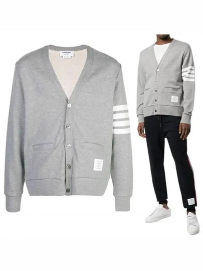 Classic V-Neck 4 Bar Stripe Cardigan Light Grey - THOM BROWNE - BALAAN 2