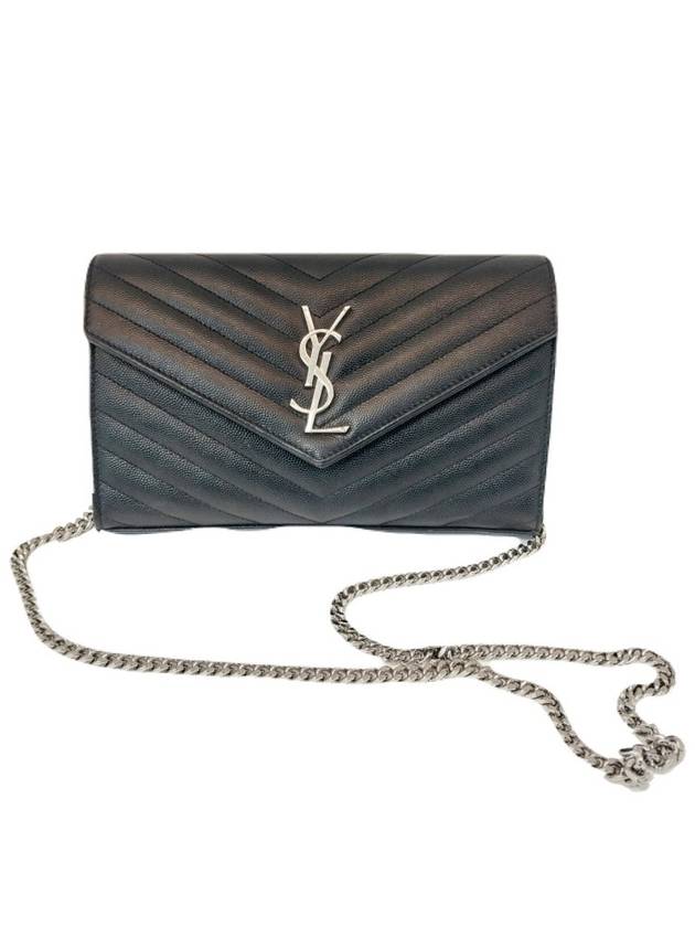 YSL 377828 Black Monogram Matelasse Cassandra Medium Silver Chain Cross Bag - SAINT LAURENT - BALAAN 8