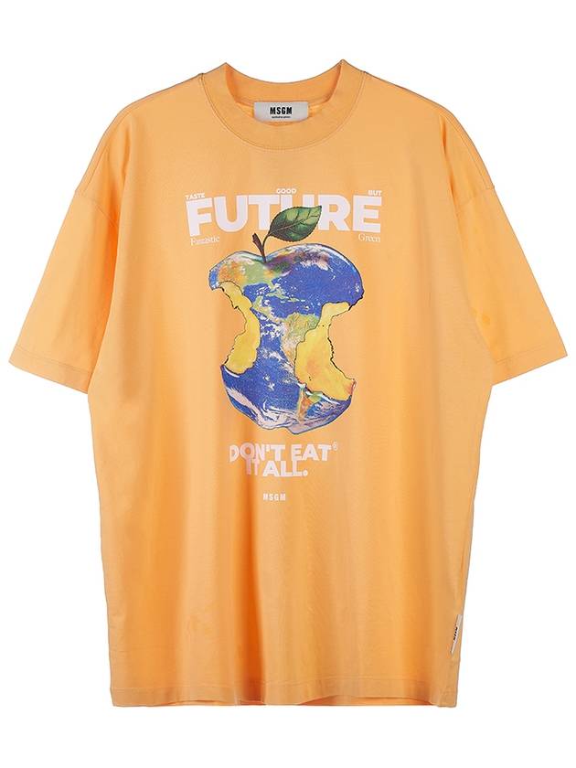 Men's Earth Apple Motif Cotton Short Sleeve T-Shirt Orange - MSGM - BALAAN 11