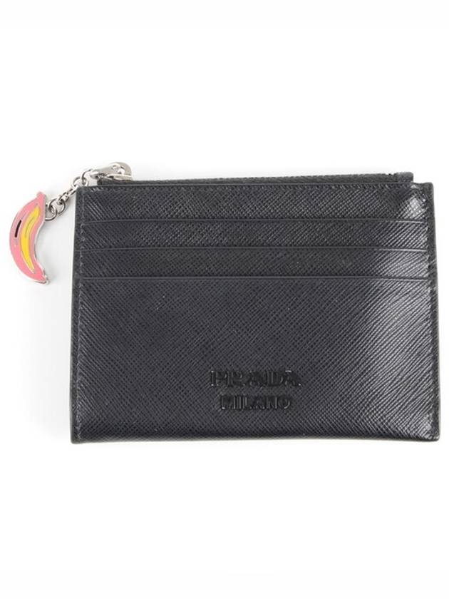 Black Saffiano Banana Charm Card Wallet - PRADA - BALAAN 1