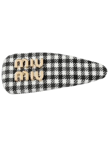 Women's Gingham Check Wool Hair Clip Black White - MIU MIU - BALAAN 1