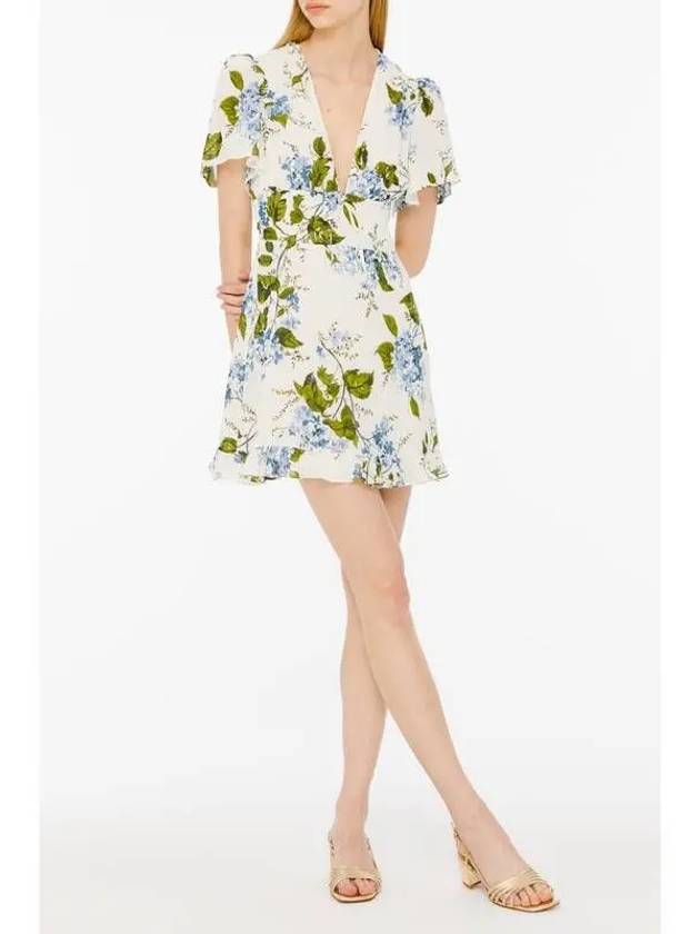 Wearing floral deep V neck dress ivory - REFORMATION - BALAAN 1