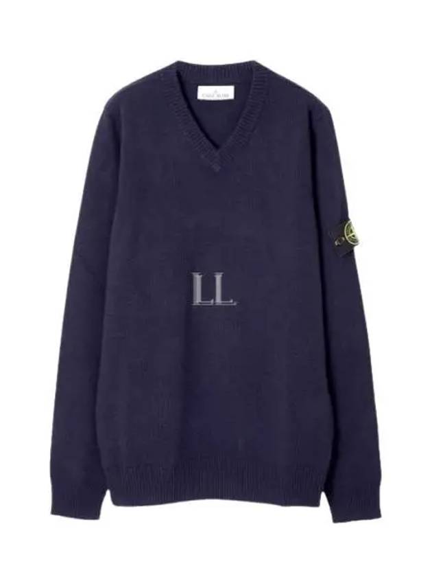 Wappen Patch V Neck Knit Top Navy - STONE ISLAND - BALAAN 2