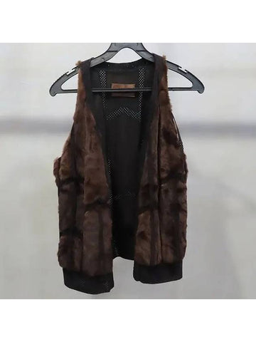 Brown Color Mustela Goat Leather Women s Real Fur Vest - LOEWE - BALAAN 1