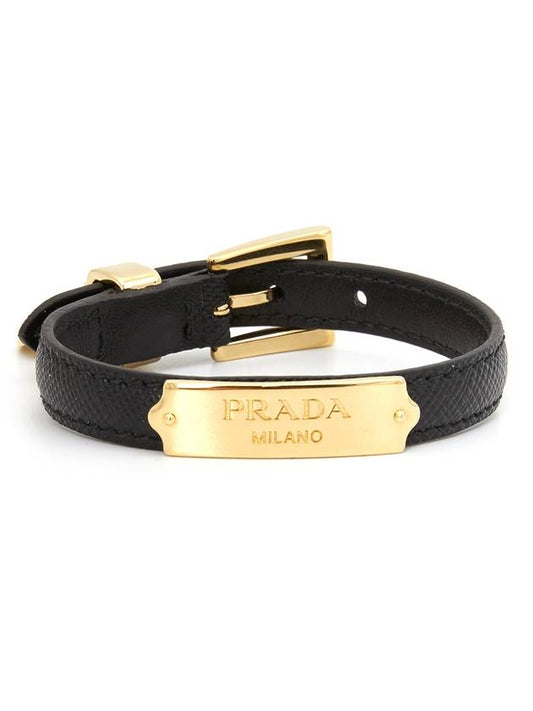 Saffiano Metal Logo Gold Hardware Bracelet Black - PRADA - BALAAN 1