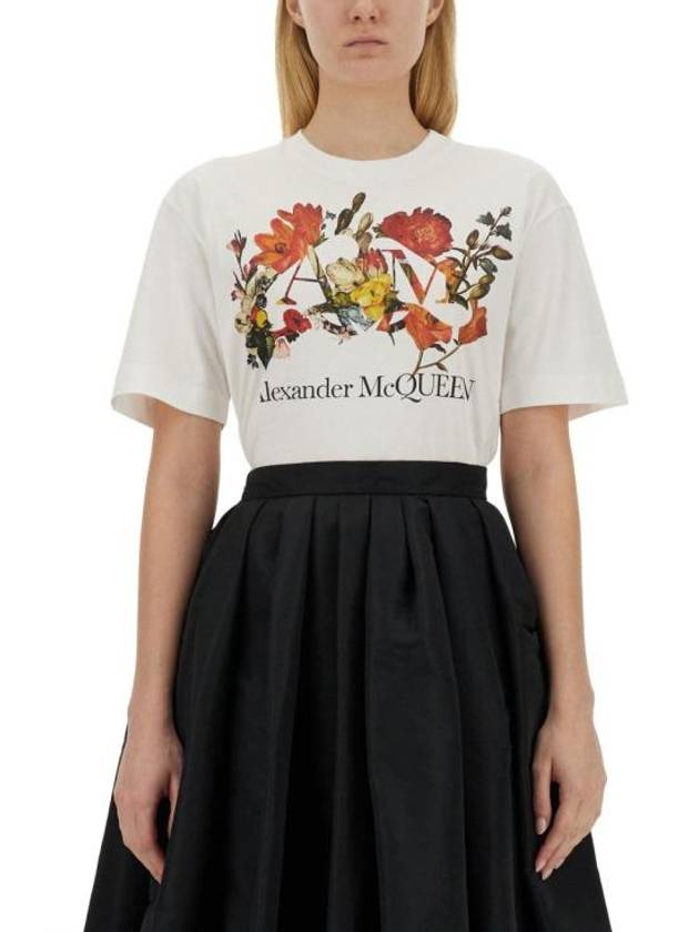 Dutch Flower Logo-Prined Crewneck Short Sleeve T-Shirt White - ALEXANDER MCQUEEN - BALAAN 2