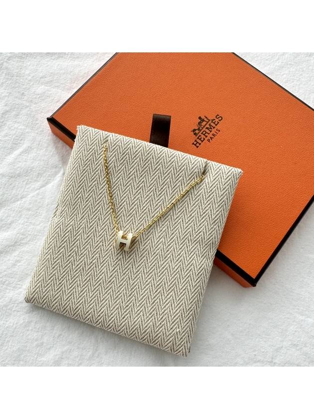 Mini Pop H Pendant Necklace Gold Blanc White - HERMES - BALAAN 6