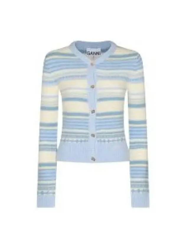 Striped Soft Wool Cardigan Light Blue - GANNI - BALAAN 2