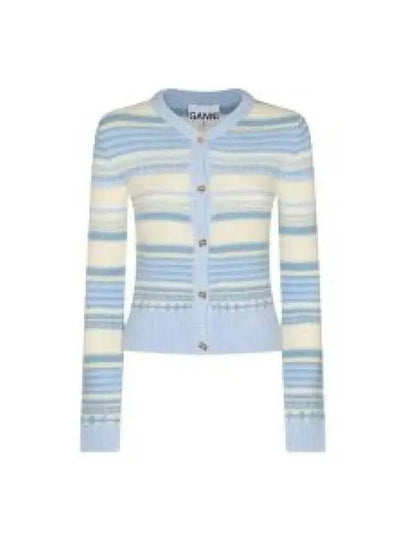 Striped Soft Wool Cardigan Light Blue - GANNI - BALAAN 2